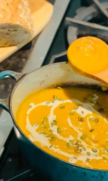 Roasted Butternut Squash Soup with Apple and Pears
