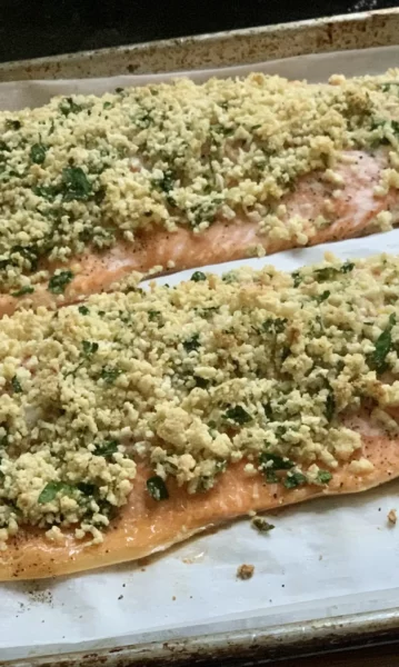 Salmon with Almond Flour Herb Crust