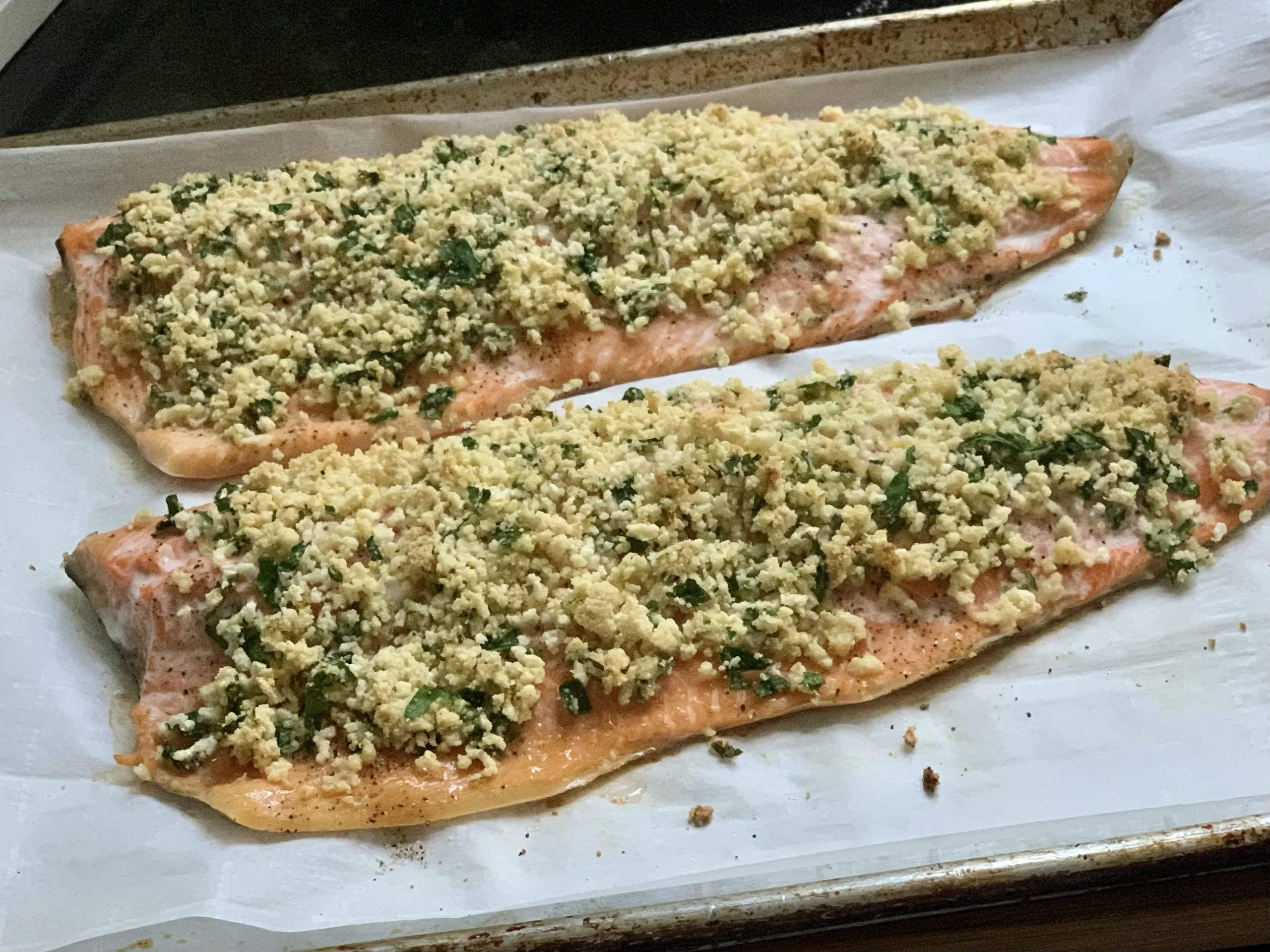 Salmon with Almond Flour Herb Crust